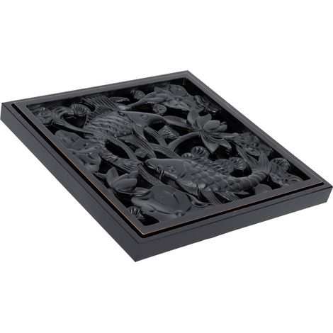 Bonde de douche noire 10x10cm en cuivre, crépine de sol pour salle de bain d'hôtel ou balcon (1/5)