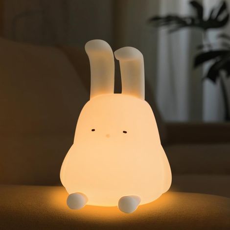 Filiyano – Lampe lapin mignonne, veilleuse de bureau LED kawaii avec support pour téléphone, lampe portable en silicone ultra-doux avec minuterie (1/5)