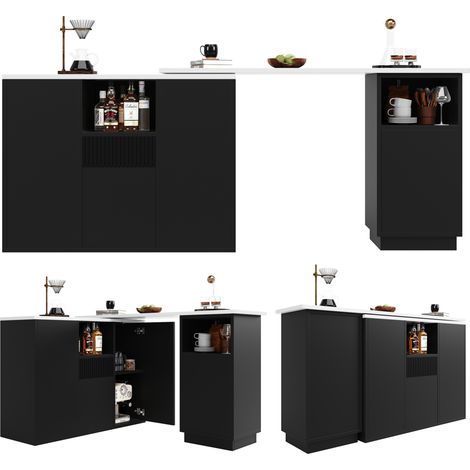Îlot de cuisine/bar multifonctionnel rotatif 360° en MDF avec plan de travail effet marbre, 210 x 30 x 100,9 cm, design moderne noir (1/5)