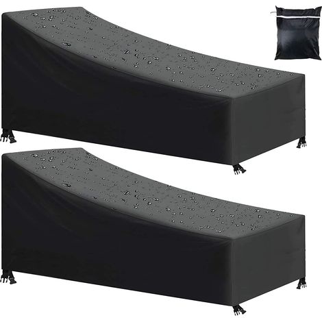 Housse de Chaise Longue de Jardin 2 pcs, Imperméable, Résistance au Vent, Anti-UV, Tissu Oxford 210D Housse pour Chaise Longue de Jardin avec Corde et Boucle - Noir (200x75x40/70cm) (1/5)