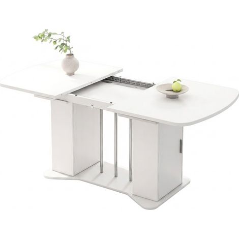 ELVMI Ausziehbarer Esstisch mit Stauraum für 4 bis 6 Personen, aus MDF, Weiß, 160×80×75 cm (1/5)