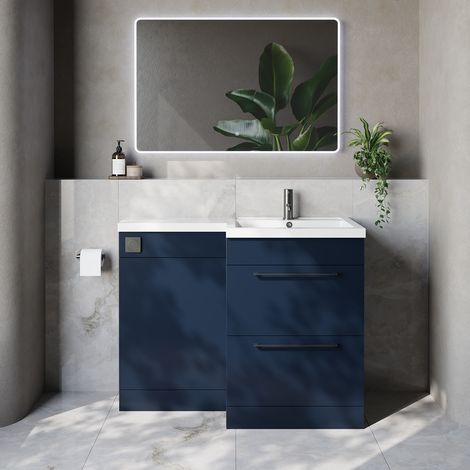 Napoli 460 Deep Blue 1100mm 2 Drawer Vanity Unit Toilet Suite with Right Hand Square Lucia Basin - 1100mm - Gunmetal Grey 320mm HandleWithout Kingston Toilet Pan