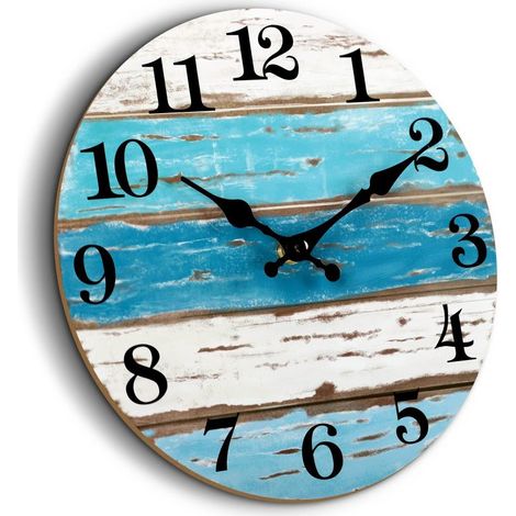 Horloge murale marine, silencieuse (sans tic-tac), à piles, décorative pour salon, cuisine, chambre, salle de bain, maison (bleue)