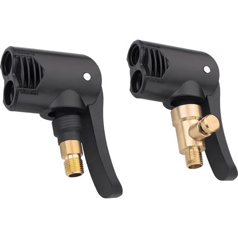 Adaptador de válvula para neumáticos de coche, boquilla de inflado de latón, 2 en 1, con mandril de aire bloqueable, conector de válvula de inflado, para neumáticos de coche, camión, bicicleta y motoc (1/4)