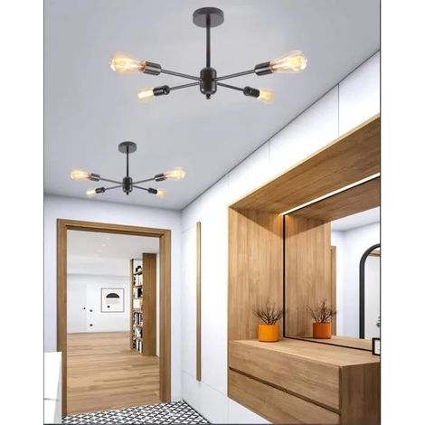 kawoo Lot de 2 Plafonnier Vintage Noir Moderne Plafonnier Industriel Retro en Métal 4 lampes Style Edison pour Salon Chambre (1/4)