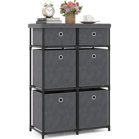 COSTWAY Comò con 6 Cassetti, Cassettiera in Tessuto con Struttura in Metallo e Legno, Armadietto Portaoggetti Salvaspazio, per Soggiorno, Camera da Letto e Corridoio (58 x 29 x 84 cm,Grigio) (1/5)