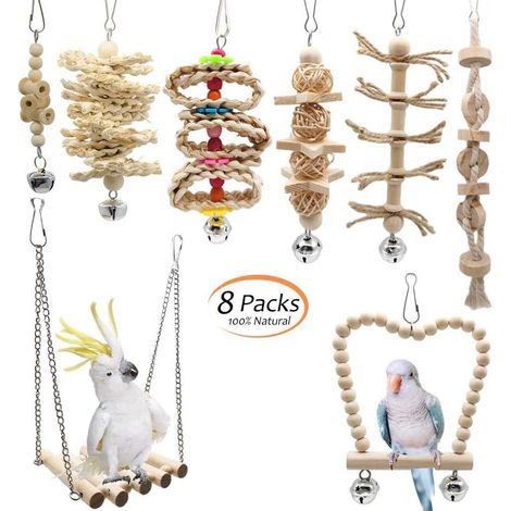 Balançoire suspendue pour perroquets, accessoires pour cage à oiseaux, support décoratif à mâcher en bois naturel, perchoirs colorés pour oiseaux grimpants. (1/5)