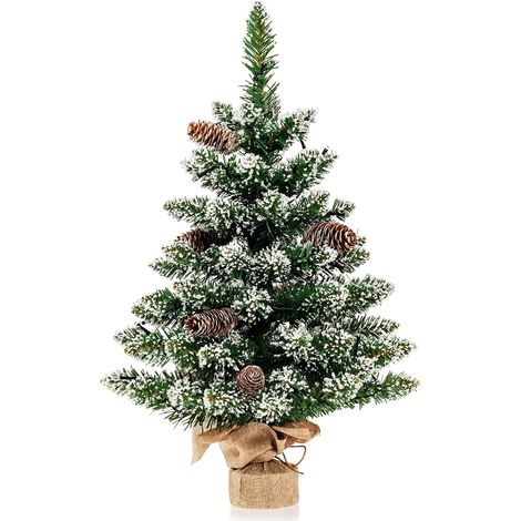 COSTWAY Mini Albero di Natale 64 cm, Albero di Pino di Natale Artificiale con Luci LED, 75 Rami, 8 Pigne, 8 modalità di illuminazione e Base in Cemento, per Casa, Ufficio e Negozio (1/5)