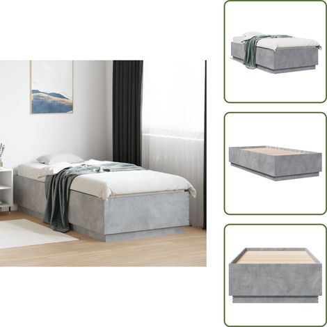 Cadre de lit sans matelas gris béton 90x200 cm - Cadre De Lit - Lit Double - Lit Moderne - Lit Gris - Sommier (1/5)