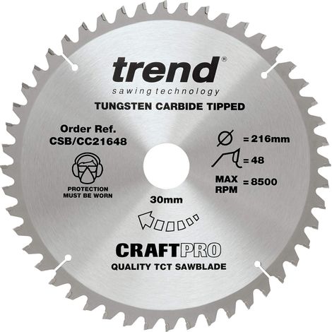 Trend Lama per sega CraftPro TCT a gancio negativo, diametro 216 mm x 48 denti x foro 30 mm, punta in carburo di tungsteno, CSB/CC21648 (1/5)