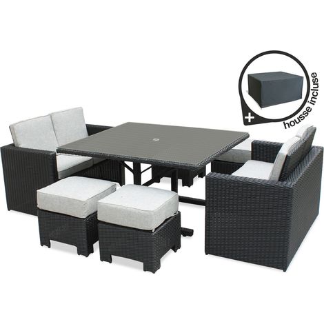 OCEANE - Conjunto de comedor empotrable 8 plazas resina trenzada - DCB GARDEN
