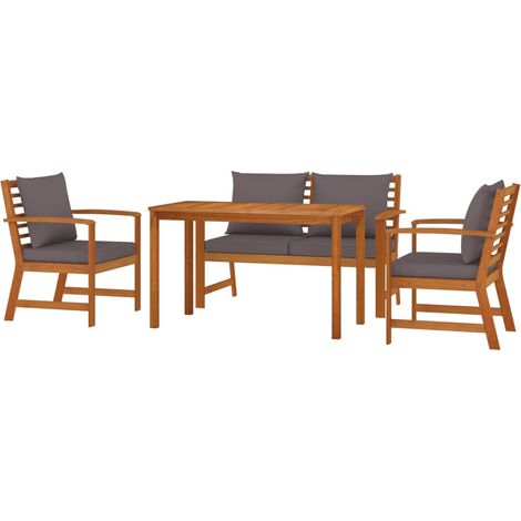 Ensemble de salle à manger de jardin meuble extérieur 4 pièces coussins bois acacia