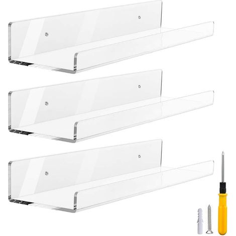 Etagere Flottante Acrylique - 38,1 cm x 12,7 cm x 0,5 cm - Salle De Bain Cuisine Salon - Lot De 3 (1/5)