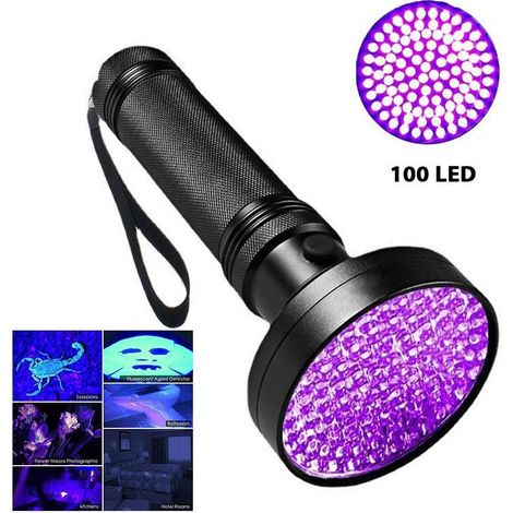 Lampe UV 100 LED, torche lumière noire super lumineuse pour détecter taches d'urine animal, tapis, sols, housses, résidus organiques, usage domestique et professionnel (1/5)