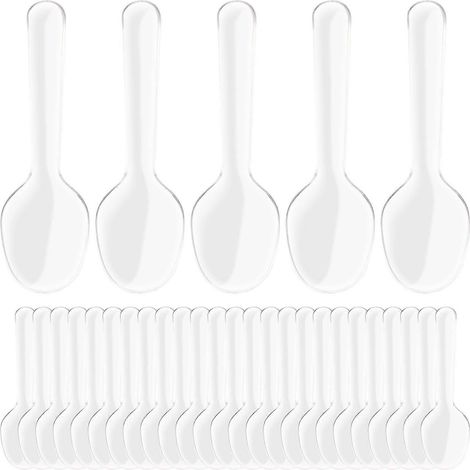 200 cuillères jetables en plastique transparent pour gelée, glace, gâteau, dessert et amuse-bouche (1/4)