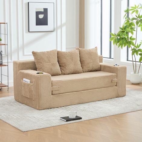 Rahmenloses Cord-Bodensofa/Sitzsack, Khaki, Getränkehalter, Seitentaschen, Memory-Schaum (1/5)