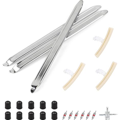 Palanca para neumáticos de 3 piezas y 30 cm, palanca de acero al manganeso con 3 protectores de llanta, herramientas de reparación, desmontador de neumáticos, palanca neumática manual para motocicleta (1/5)