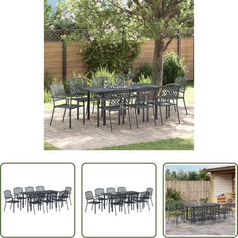 Gartentisch - Garten Essgruppe 9 pcs Anthrazit Pulverbeschichteter Stahl (1/5)