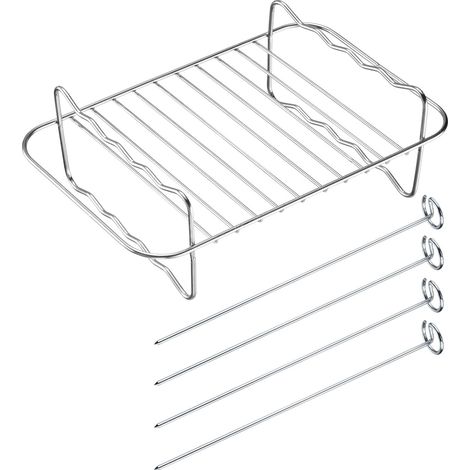 Grille pour friteuse à air chaud – Grille pratique avec 4 brochettes, idéale pour une cuisson légère à l'air fryer, compatible lave-vaisselle – Acier inoxydable