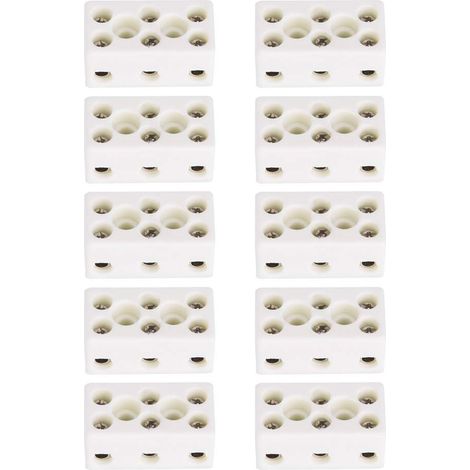 10PCS 3 Voies 24A Domino Ceramique Bornier en Céramique en Porcelaine Connecteur de Fil Résistant aux Hautes Températures, 1,32 x 0,70 x 0,61 Pouces