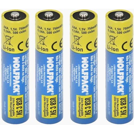 WOLFPACK LINEA PROFESIONAL pila litio recargable aaa 1,5v usb-c (4 unidades) (1/5)