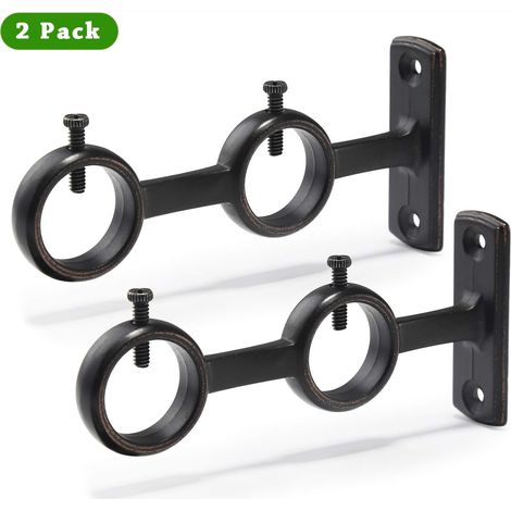 Ensemble de supports de tringle à rideaux pour salon et chambre (crochets inclus, lot de 2) (Noir) (1/5)