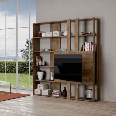 Libreria Moderna 5 Ripiani con Pannello per TV 178x36x204 cm in nobilitato Marrone (1/3)