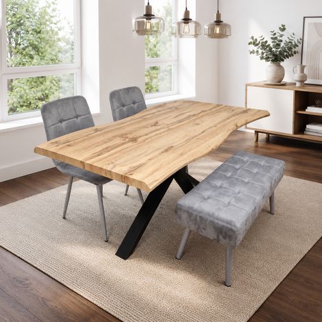 Dining Table with 2 Grey Velvet Chairs and Modern Grey Bench Dining Room Furniture Set (1/5)