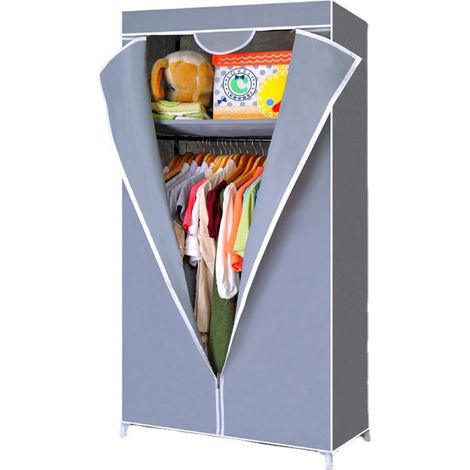 Foldable and space-saving fabric wardrobe with dust cover, lockable bedroom wardrobe with zipper for bedroom, living room, 70 x 45 x 150 cm (Grey) (1/5)