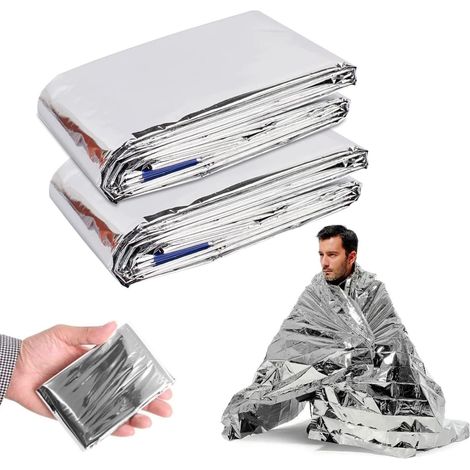 Couverture d'urgence pour l'extérieur 2PCS, Couverture Survie,Couverture Thermique,Survie Materiel pour Camping, Randonnée, Premiers Soins, (1/5)