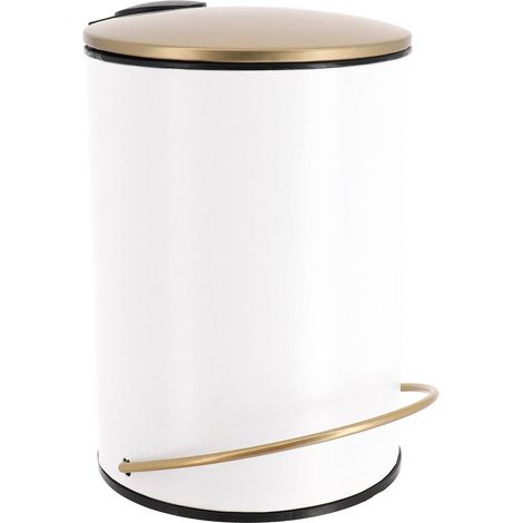 Poubelle metal/couvercle dore frein de chute 3l - blanc - Tendance (1/5)