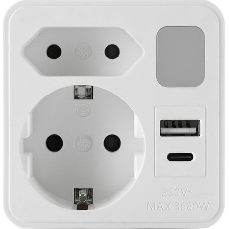 2-fach-Steckdosenverteiler (2x USB) mit Erdung und Nachtlicht