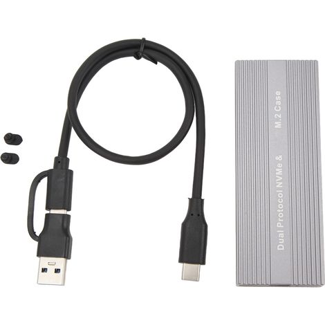 Boîtier SSD M.2 NVMe PCIe NGFF SATA avec port USB-C 10 Gbit/s, compatible UASP, sans outil, pour câbles OTG double tête 2230 et 2242 (disque dur non inclus). (1/5)