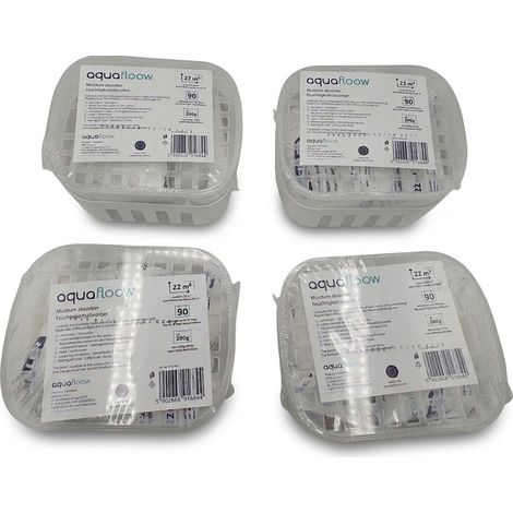 Lot de 4 - AQUAFOOW - Absorbeur d'humidité - 22m2 - Efficace 90 jours - Prévient moisissures et odeurs - Voir photos (1/5)