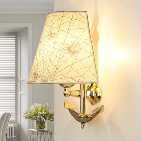 Lampe murale maritime laiton papier décoratif pour E27 (1/5)