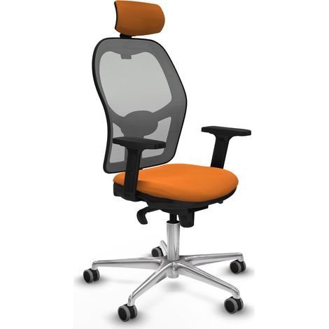 Jorquera sincro malla gris similpiel naranja brazos 2D base aluminio cabecero 2D ruedas 65mm engomada (1/5)
