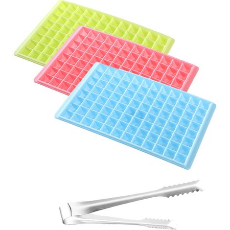 Juego de 3 bandejas para cubitos de hielo, de silicona, con 96 compartimentos, flexibles, apilables, para cócteles. (1/5)