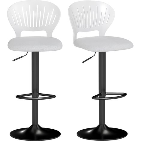 HOMCOM juego de 2 taburetes altos de cocina giratorios en 360°, taburetes de bar regulables en altura de 84-105 cm, respaldo hueco, reposapiés, blanco