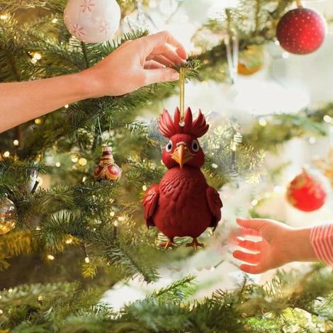 Boules de Noël - Mignon Coq - 6 pièces - Acrylique - Décoration suspendue - Noël (1/4)