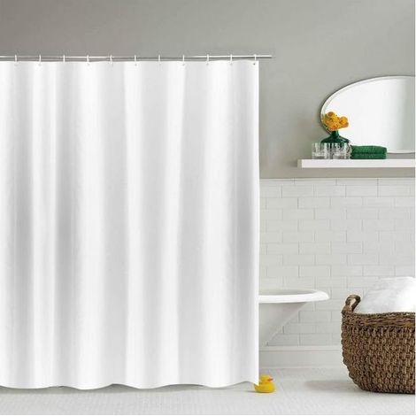 RIDEAU DE DOUCHE EXTRA LONGUEUR hauteur blanc pour la salle de bain, rideau de salle de bain large en polyester largeur 180 x hauteur 200cm (1/5)