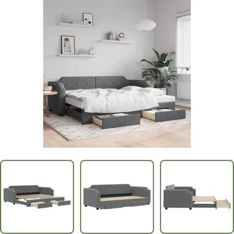 vidaXL Doppelbett -  Tagesbett Ausziehbar mit Schubladen Dunkelgrau 90x200 cm Stoff
