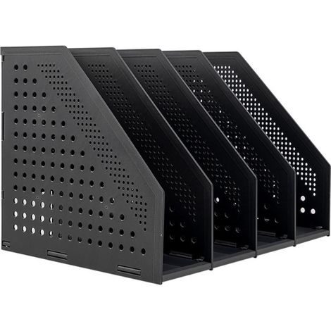 Porte-revues Pliable avec 4 Compartiments, Organiseur de Bureau en Plastique, Boîte de Rangement pour Documents Dossier Magazines et livres Polyvalent pour Maison Bureau Bibliothèque (Gris foncé) (1/5)
