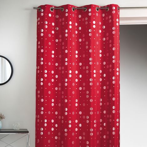 Rideau en jacquard froissé motifs de ronds Rouge Orangé 140x260 cm