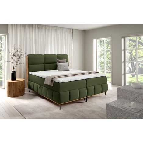 Boxspringbett Schlafzimmerbett CHARLIE PREMIUM 200x200cm Stoff Fibi Flaschengrün