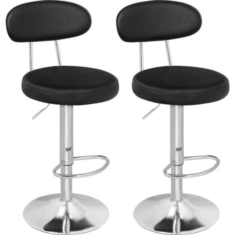 Lot de 2 tabourets de bar réglables en hauteur, pivotants à 360°, avec dossier et repose-pieds en similicuir noir (1/5)
