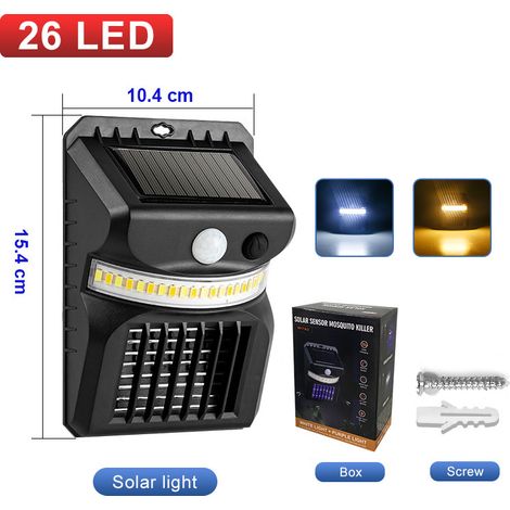Lampe solaire à détecteur 26 LED — Lampe anti-moustiques d'extérieur 2-en-1 — Éclairage de cour étanche et destructeur d'insectes (1/3)