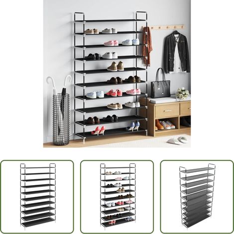 vidaXL Schuhordnung - Schuhregal mit 10 Ablagen Metall und Vliesstoff Schwarz (1/5)