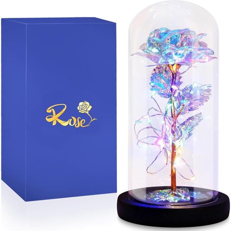 Rose Artificielle éternelle avec lumière LED colorée Qui Dure l'amour dans Un dôme en Verre, Meilleur Cadeau pour Femme, Maman, Noël, Mariage, Anniversaire et Saint-Valentin (1/5)