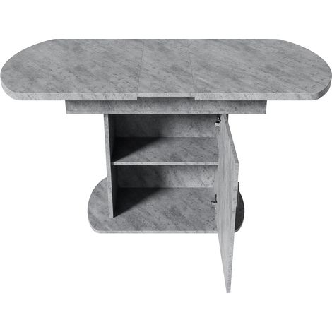 Table à manger ovale extensible grise 110/130 x 70 x 75 cm avec rangement (1/5)