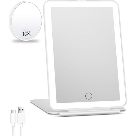 Miroir De Maquillage LED - Bande Lumineuse Tricolore - Réglage Progressif Par Toucher - Pliable Et Portable - 13 X 19 Cm - 355 G (1/5)